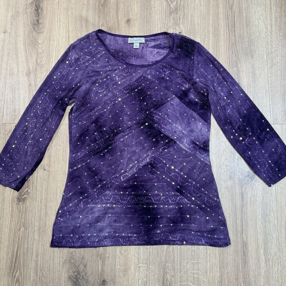 VTG 90s Womens‎ Whimsigoth Top Large Purple Sequin Fairy Grunge Western Burnout